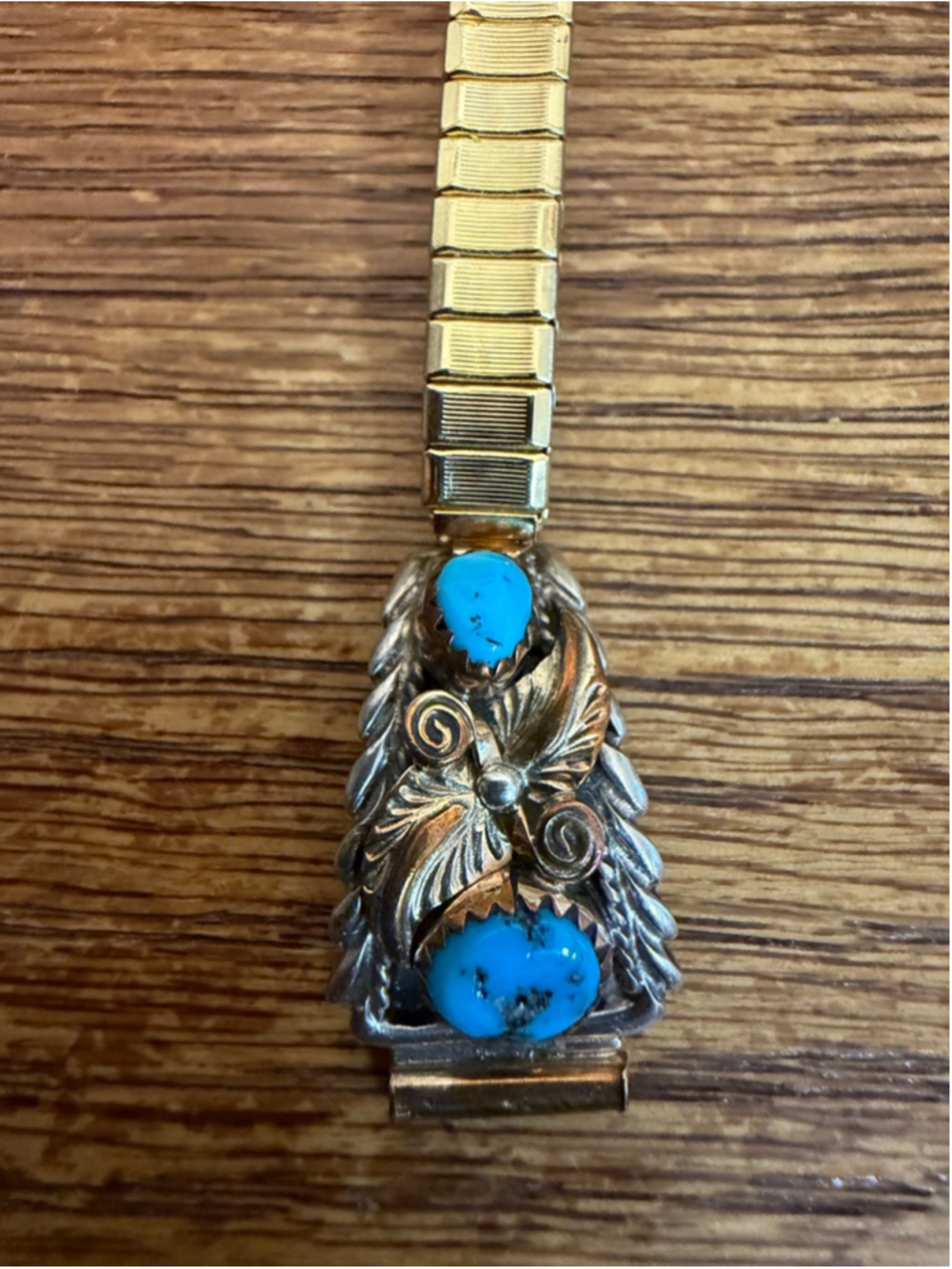 Vintage Sterling Silver Turquoise Watch Tips Stretch Band Southwestern Native - Picture 2 of 9